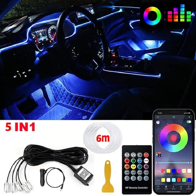 5 in 1 Car Interior Decorative LED Fiber Optic Neon Wire Strip Light Guide Extension Accessories For Ambient lighting Equipment
