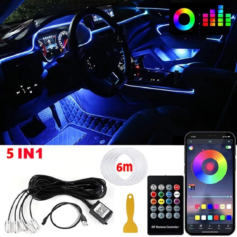 5 in 1 Car Interior Decorative LED Fiber Optic Neon Wire Strip Light Guide Extension Accessories For Ambient lighting Equipment
